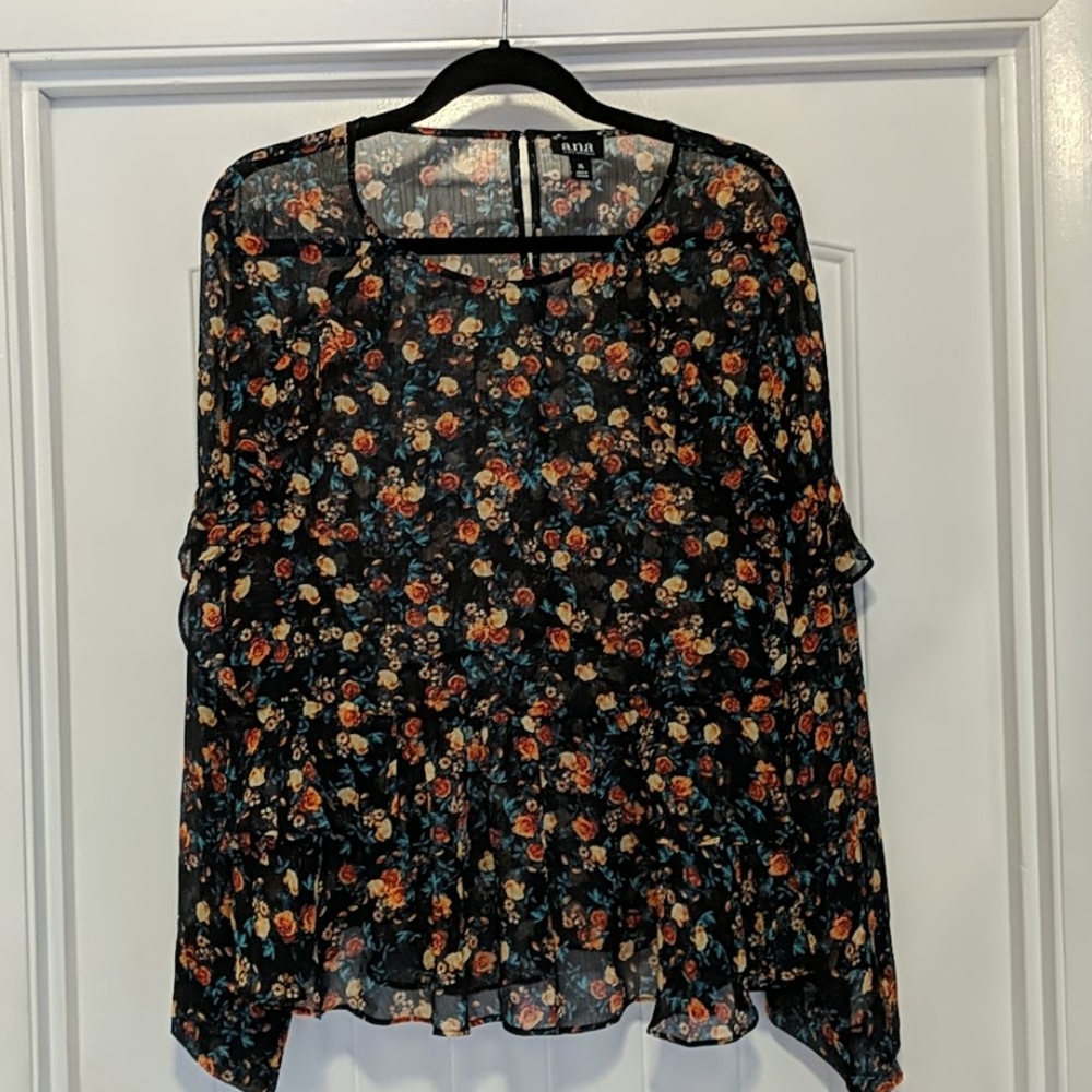 Ruffled Chiffon Floral Flowy Shirt